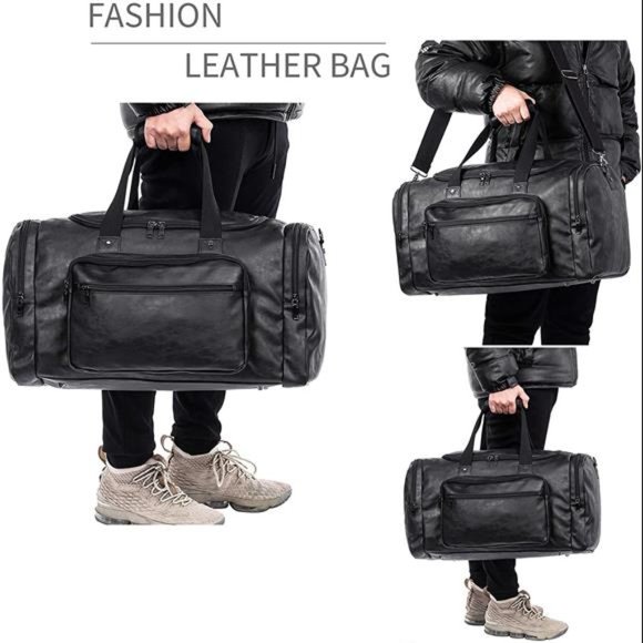 PU Leather Overnight Duffle Bag - Waterproof weekender Travel Tote - Duffel Bag - Picture 4 of 8